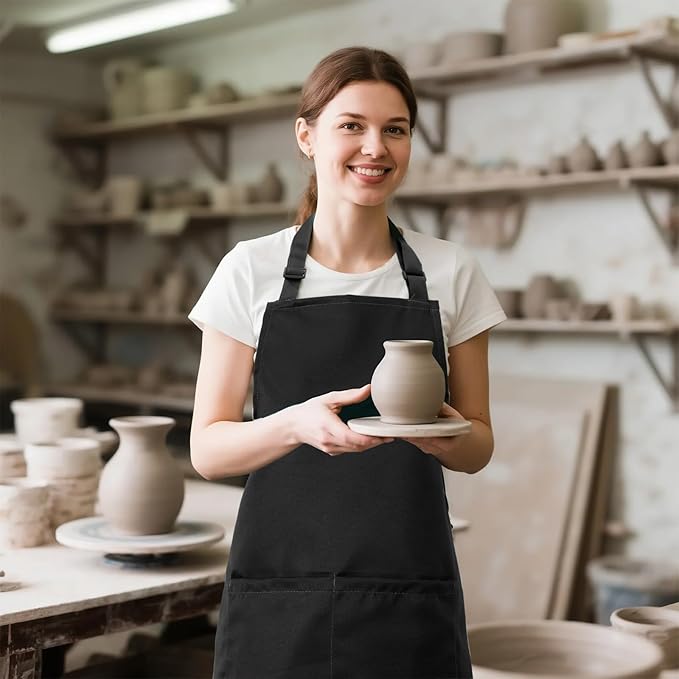 Kitchen Bib Apron for Women Men with Pockets Chef Art Aprons for Cooking Painting Pottery Ceramics