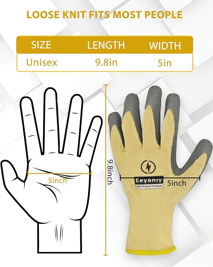 Electrician Gloves 400V Insulated Work Gloves High Voltage Insulated Rubber Non-Slip Electrical Gloves