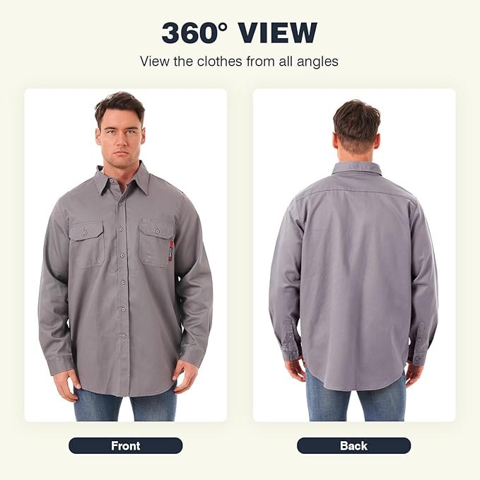 SKSAFETY 7oz FR Shirts for Men, Welding Shirt Hi Vis Flame Resistant 100% Cotton Fire Retardant Longsleeve Shirt CAT2/NFPA