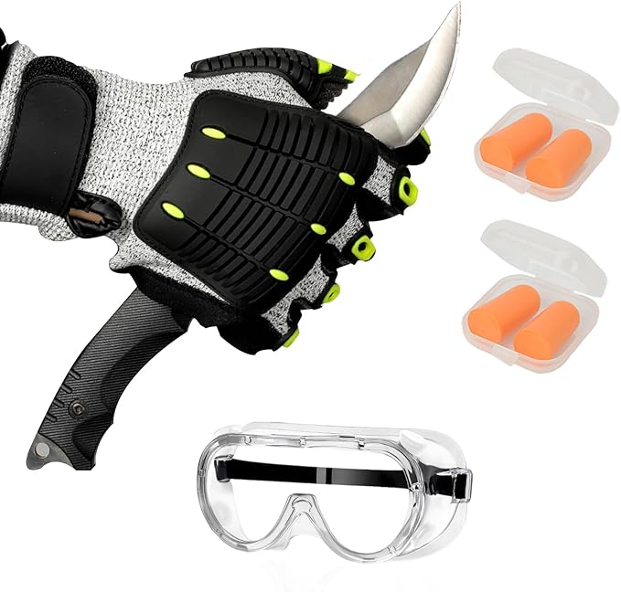 Cut Resistant Gloves & Safety Glasses for Men with Ear Plugs - Personal Work Set