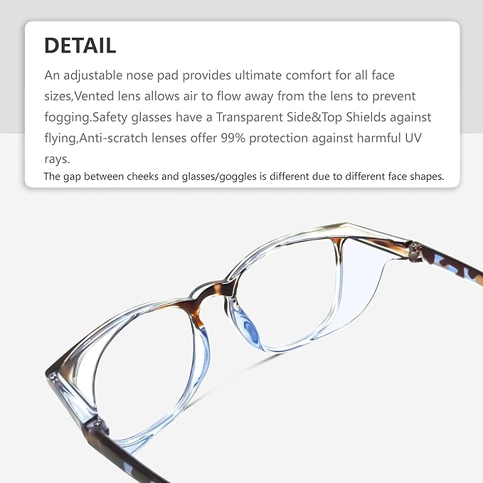 Safety Glasses Anti-Fog Goggles Z87.1 Blue Light Blocking Anti-Dust UV Protection Glasses For Men Women (Quartz/Blue+Blue)