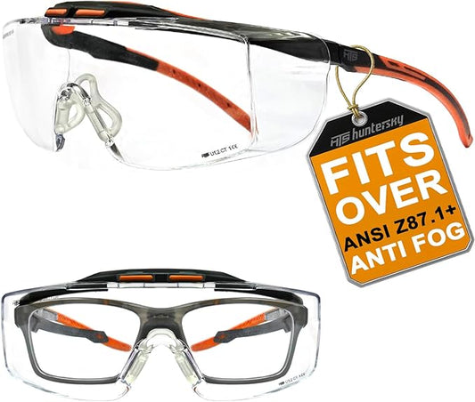 HUNTERSKY ANSI Z87 Anti Fog Lab Safety Glasses Fit Over Eyeglasses Up to 1.88 inch 100% UV Protective Goggles