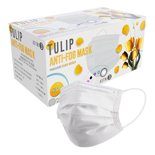 40 White Fluid Shield ASTM Level 3 Masks 4-Layer w/Anti Fog Foam Strip