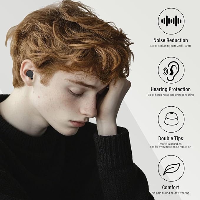 Ear Plugs for Sleeping Noise Cancelling - 35dB Reusable Ear Plugs with 7 Eartips and Carry Case - Flexible Hearing Protection - Replaceable Single/Double Eartips for Sleep, Focus, Travel, Work, Black