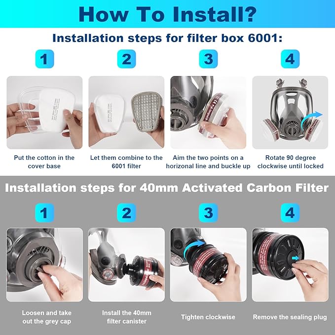 Respirator Mask with Filters - Reusable Gas Mask Against Organic Vapor Chemicals Spray Paint