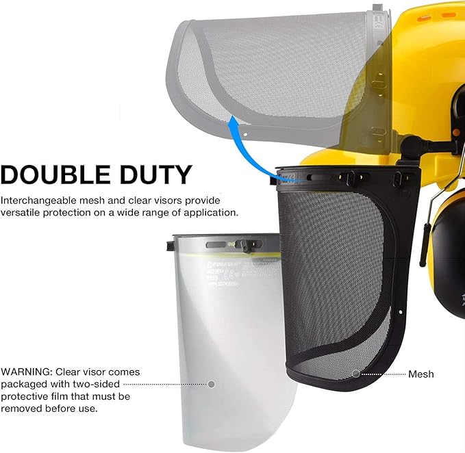 NEIKO 53880A Forestry Helmet for Safety with Shield and Earmuffs, Chainsaw Helmet with Face Shield, Hard Hat Safety Gear Equipment, Protective Face Shield and Mesh Shield for Face Protection