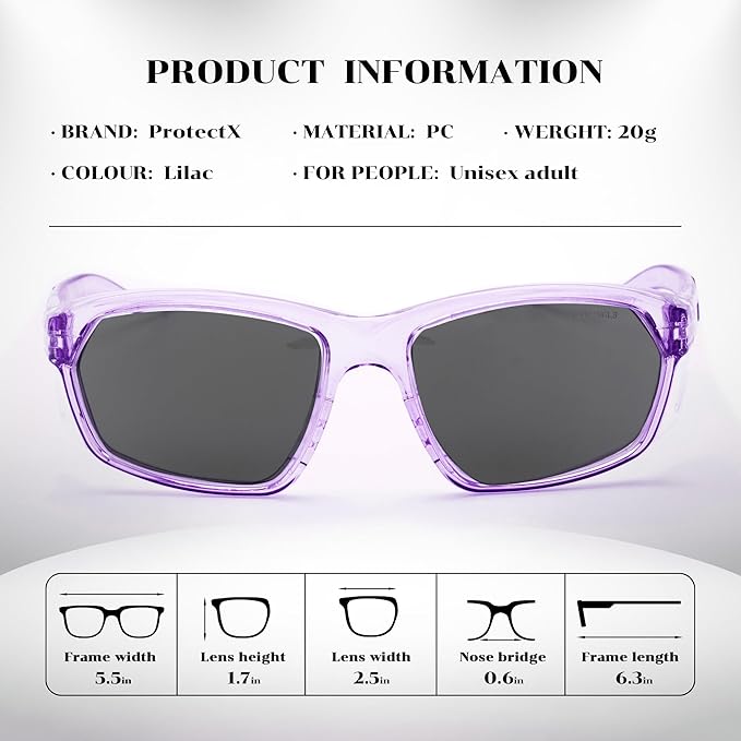 ProtectX Stylish Anti-Fog & Scratch-Resistant Safety Glasses With Readers, UV Protection Goggles, Anti-Impact Lightweight Glasses for Men＆Women Lilac Tinted Smoke