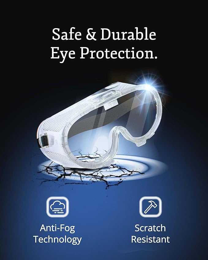Aqulius ANSI Certified Goggles Bulk - 50 Pack, Direct Vent, Comfort Fit - Impact & Splash Resistant Protective Eyewear - Anti Fog Eye Protection Goggles for Construction & Work Safety