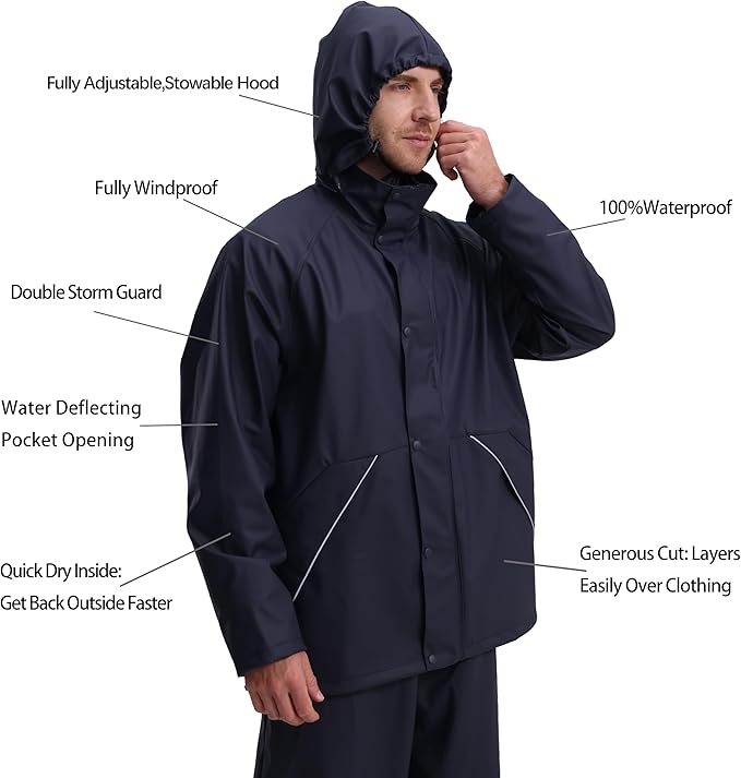 Rain Suit for Men Heavy Duty Workwear Waterproof Jacket with Pants 3 Pieces