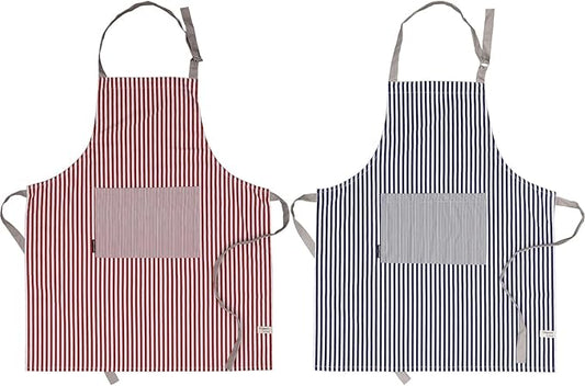 AMOUR INFINI Cotton Aprons for Women with Pockets Adjustable Strap and Waist Ties Washable Printed Aprons for Baking, Cooking, Gardening (Pack of 2- Blue & Rust)