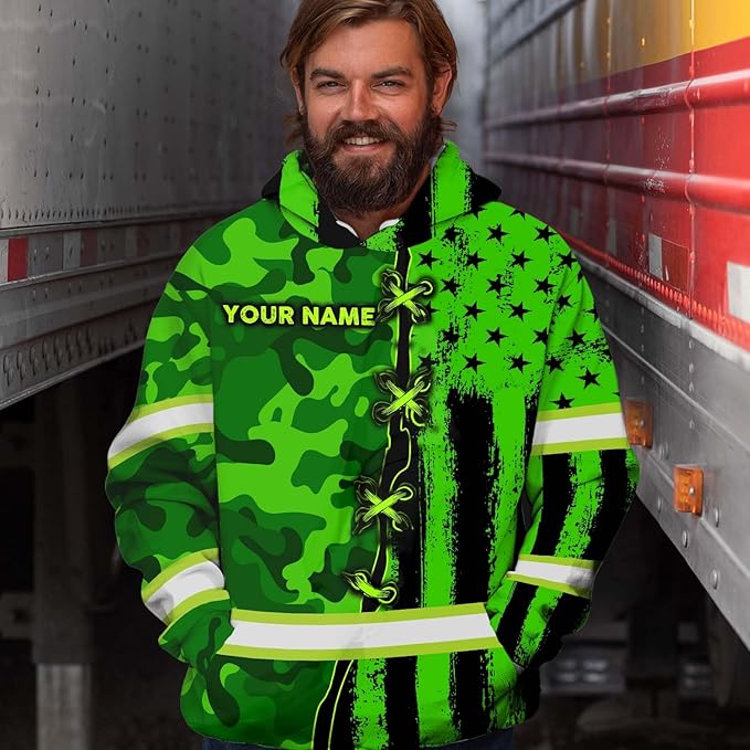 Maddly High Visibility US Flag Collection Safety Workwear Custom Name for Workers, Runners, Truckers, Patriotic