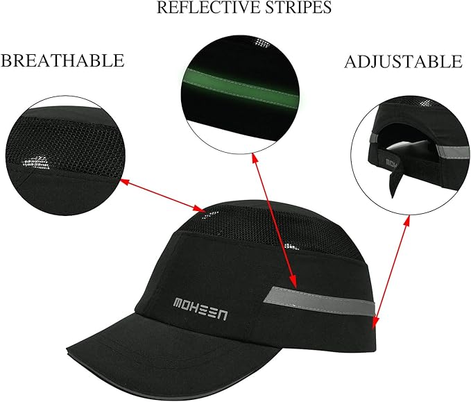 Lightweight Safety Bump Cap - Breathable Baseball Style Protective Hat with Reflective Stripes