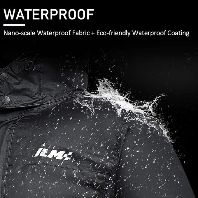 ILM Motorcycle Rain Suit for Men Waterproof Resistant Raincoat 6 Pockets 2 Pieces Packable Rainwear Jacket and Pants Model RS02