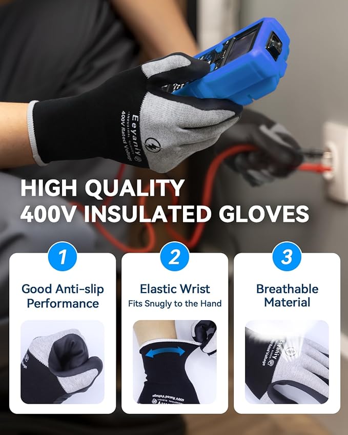 Electrician Gloves 400V Insulated Work Gloves High Voltage Insulated Rubber Non-Slip Electrical Gloves