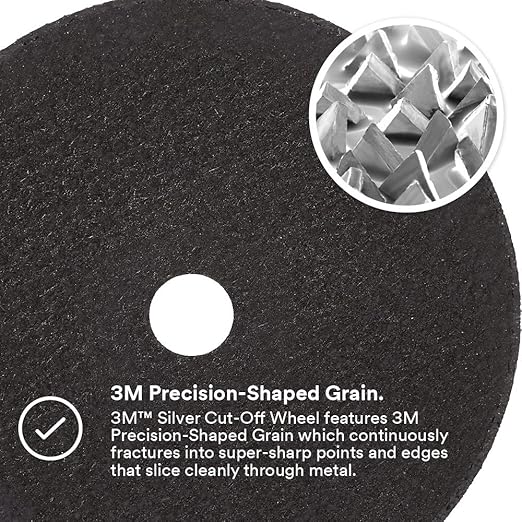 3M Silver Cut-Off Wheel, 87458, T1, 3 in x .035 in x 3/8 in, Pack of 25, Precision Shaped Grain, Pipe Cutting, Stainless and Mild Steel, Metal Fabrication, Metalworking