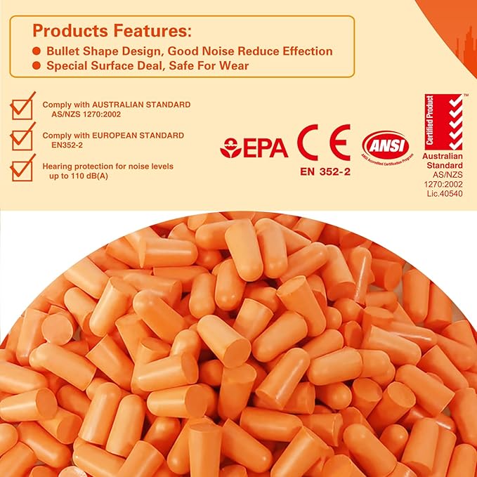 SNR 38dB Ear Plugs 500pcs Foam Earplugs Soft Disposable Ear Protection for Workers,Sleeping,Outdoor,Factory Hearing Protection NRR 32dB (500pcs Ear Plugs)