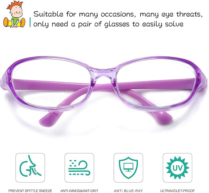 Safety Glasses Goggles Anti Fog Eye Protection Blue Light Blocking lens Side Shield Anti Pollen Soft TR90 for Boys Girls(Purple)