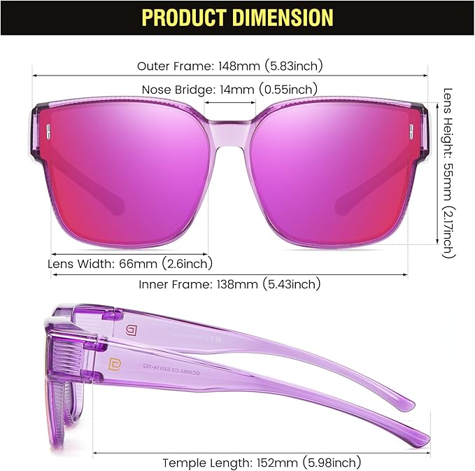 DUCO Fit Over Sunglasses for Men Women Wear Over Glasses Retro Wrap Around Polarized Sun Glasses UV400 Protection DC8981