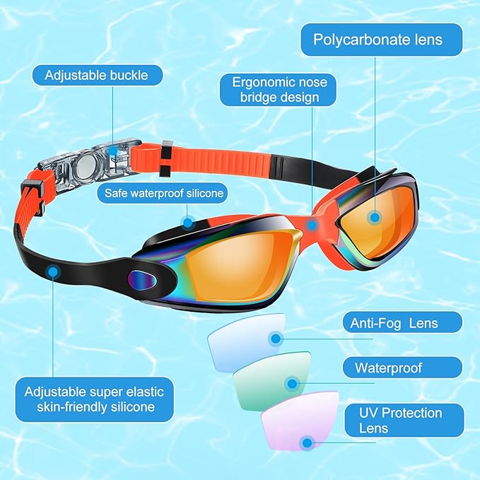 Xuhal 12 Pack Swim Goggles for Adult Anti Fog Swimming Glasses Leak Proof Swim with 12 Waterproof Nose Clips