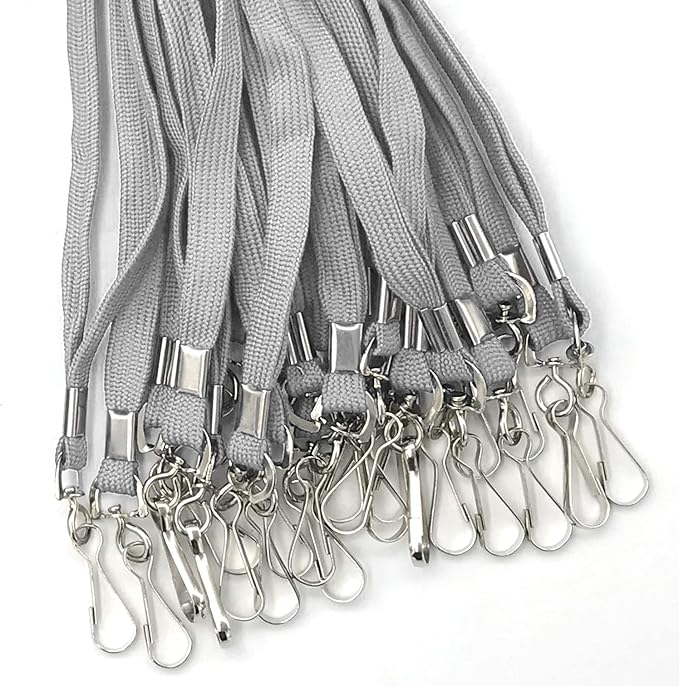 Beebel Lanyards 100 Pack Gray Lanyard with Swivel Hook Clips for ID Name Badge Holder (Gray, 100 Pack)