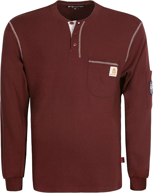 BOCOMAL FR Shirts Flame Resistant Henley Shirt NFPA2112/CAT2 7oz Men's Long Sleeve Fire Retardant Clothing