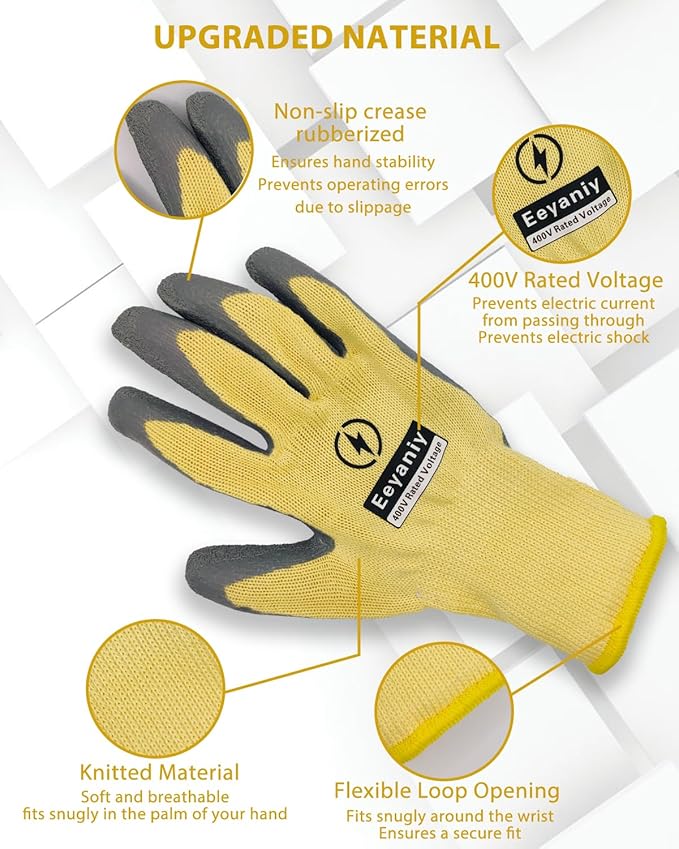 Electrician Gloves 400V Insulated Work Gloves High Voltage Insulated Rubber Non-Slip Electrical Gloves