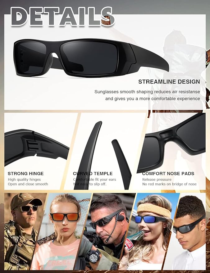 Polarized Sunglasses Men Womens Trendy Retro Sports Rectangular Wrap Around Vintage Shot Shield