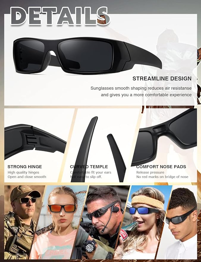 Polarized Sunglasses Men Womens Trendy Retro Sports Rectangular Wrap Around Vintage Shot Shield