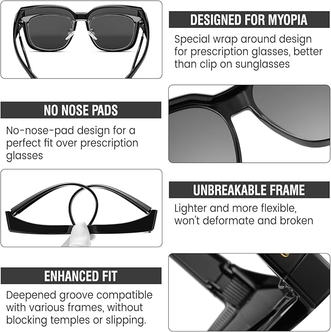 DUCO Fit Over Sunglasses for Men Women Wear Over Glasses Retro Wrap Around Polarized Sun Glasses UV400 Protection DC8981