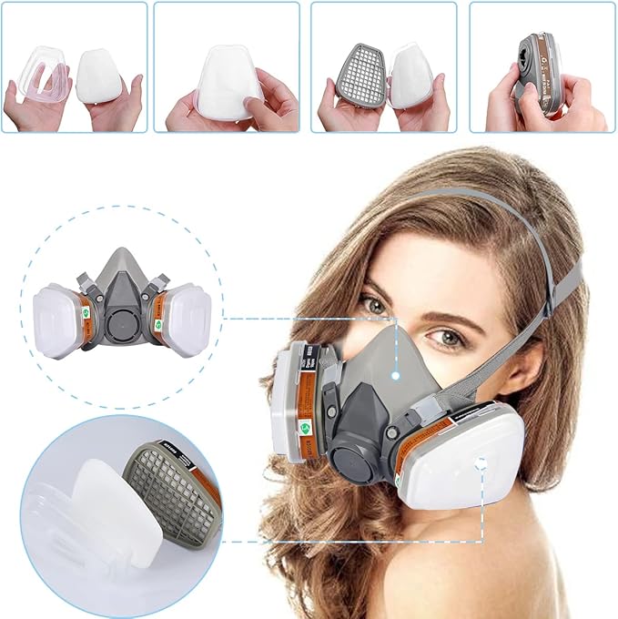 Respirator Mask with Filters, Welding Respirator Paint Mask Reusable Gas Mask Full Face Respirator