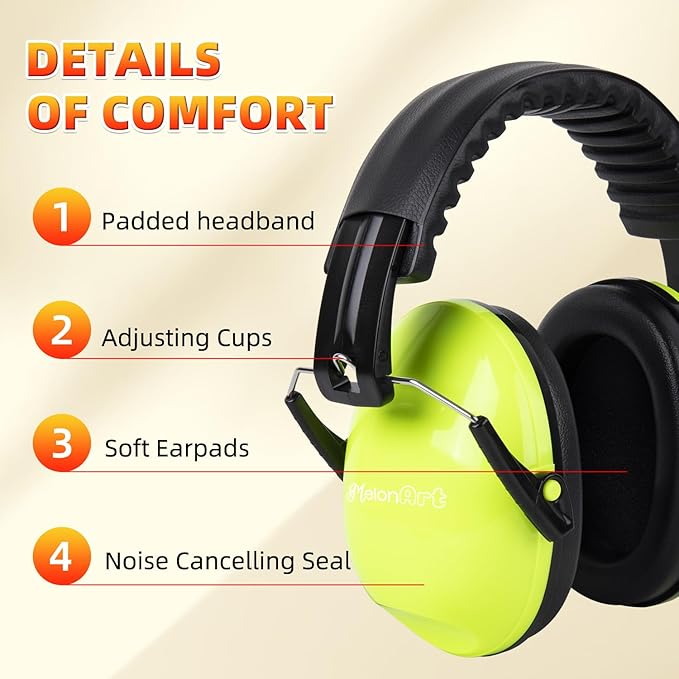 MelonArt Kids Ear Protection Earmuffs Safety Hearing Protection Headphones Noise Reduction for Autism Sensory Kids Chirldren (Green & Pink)