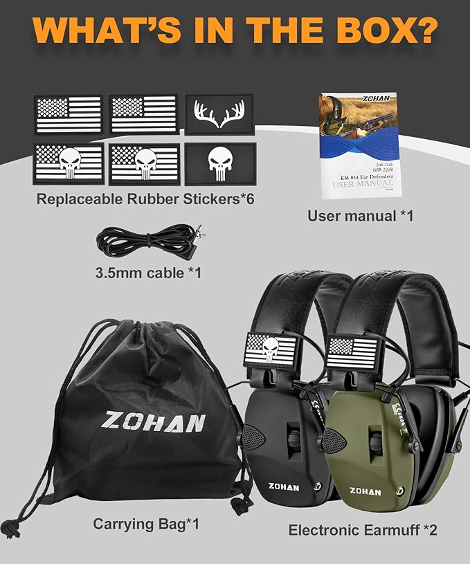 ZOHAN EM054 Electronic Shooting Ear Protection with Sound Amplification, Slim Active Noise Reduction Earmuffs for Gun Range