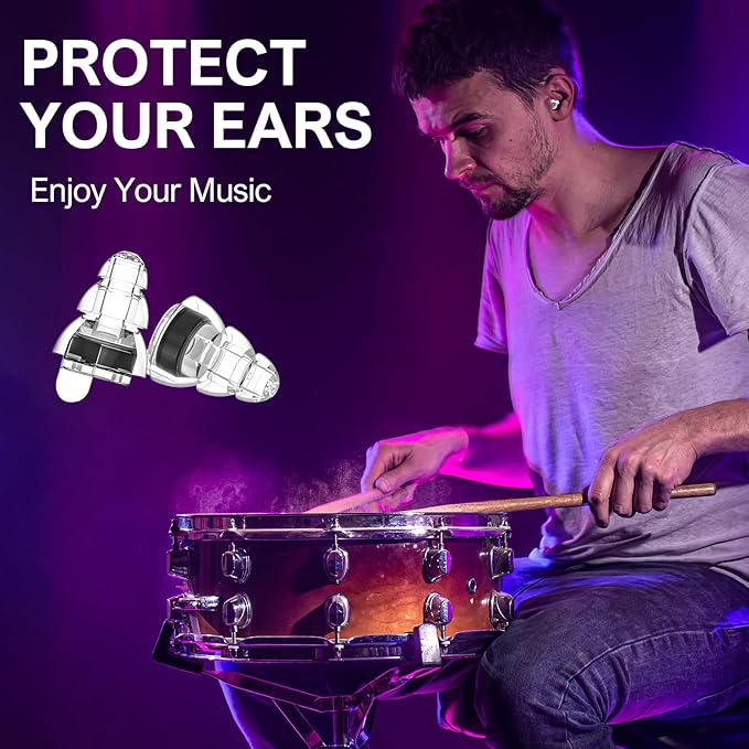 High Fidelity Concert Earplugs for Concerts Musicians，Earplugs for noise reduction, 24db Advanced Filter Technology Ear Protection for Music Festivals,DJ's, Nightclub, Drummers - 2 Pairs (black blue）