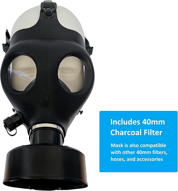 KYNG Israeli Rubber Respirator Style Mask Protection w/Premium Black KYNG 40mm Premium FILTER Canister For Industrial, Chemical Handling, Halloween, Painting, Welding, Prepping, Emergency Preparedness