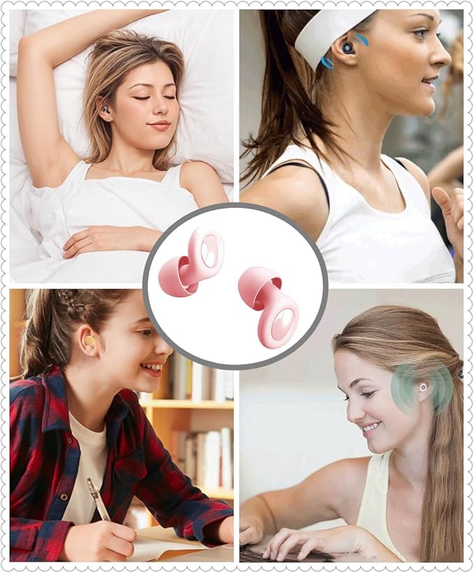 Ear Plugs for Sleeping, Reusable Soft Silicone Loop Earplugs,for Sleeping, Concert, Working, Studying, Traveling, Reduction 27dB-32db (Pink, One Size)
