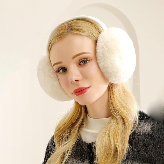 Ear Muffs for Winter Women Men, Adjustable Faux Fur Earmuffs, Fluffy Ear Warmers, Foldable Ear Warmer Earmuffs