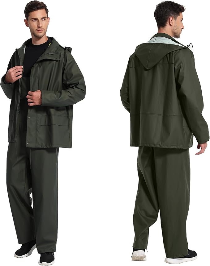Men's Workwear PRO Rain Suit - Waterproof Jacket and Bib Pants 3-piece Set for Ultimate Safety and Comfort