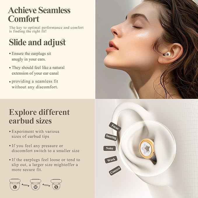 Block Snoring Suppleness Earplug Noise Reduction for Work Yellow Ring Hearing Protection,Reusable and Noise Canceling,3 Pairs S-L Ear Plugs,-26 db,Sleep Earplugs for Study,Travel