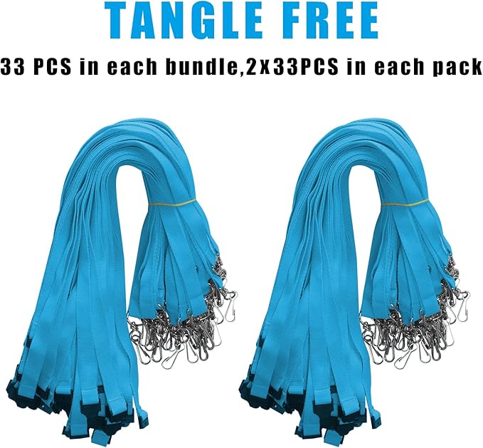 66 Pcs Breakaway Lanyards with Swivel J Hook Premium Bulk Flat Safety Lanyards for ID Badges, Schools, Students, Coaches, Festivals, Volunteers and Team Activities (Light Blue)