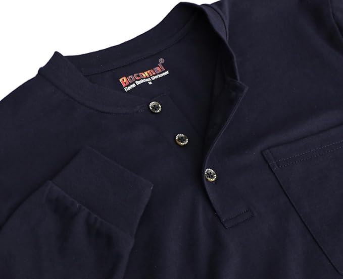BOCOMAL FR Shirts Summer Vented Mesh Breathable Henley Shirt 5.5oz Flame Resistant CAT2 Work Clothing