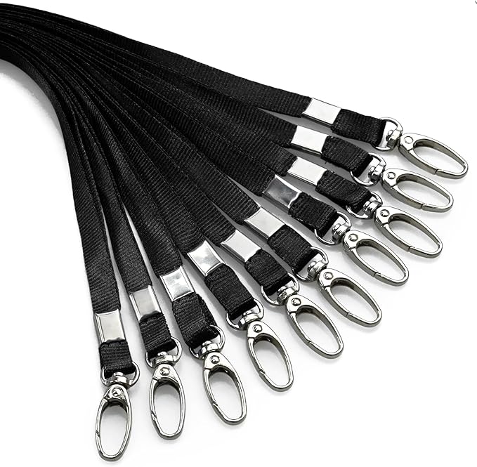 50Pcs Black Lanyard for ID Badges Nylon Flat Lanyard with Swivel Hook Bulk Lanyards for Office, School, Conference