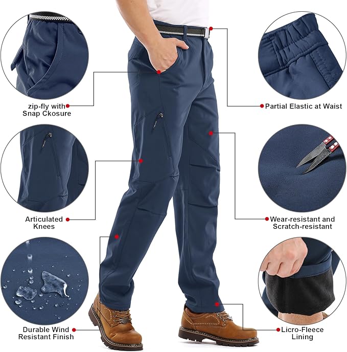 Jessie Kidden Mens Waterproof Hiking Pants, Outdoor Snow Ski Fishing Fleece Lined Insulated Soft Shell Winter Pants