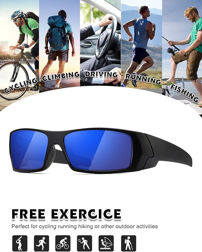 Polarized Sunglasses Men Womens Trendy Retro Sports Rectangular Wrap Around Vintage Shot Shield
