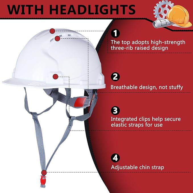 Leumoi 8 Pieces 4 Pt. Suspension Hard Hat Bulk Safety Helmets Adjustable Ratchet Hard Hats with Vents and Cotton Brow Pad ABS Construction Hardhats for Men Work Head Protection Supplies