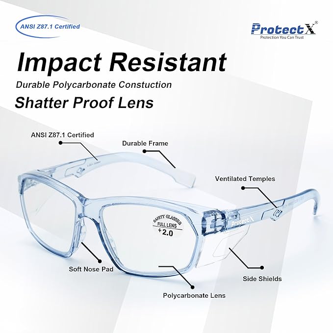 ProtectX Stylish Anti-Fog & Scratch-Resistant Safety Glasses With Readers, UV Protection Goggles, Anti-Impact Lightweight Glasses for Men＆Women 2.0,Blue