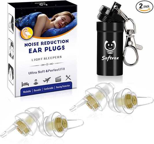 Small Ear Plugs 2 Pairs, Soft Silicone Noise Reduction Earplugs for Adults Kids 12+, Sound Blocking Earbuds for Sleeping, Snoring, Work, Concerts, Music,Travel,Motorcycle