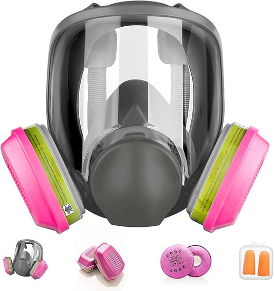 Reusable full Face Cover, Full Face Respirator Mask, Organic Vapor Gas Mask with Activated Carbon Filters