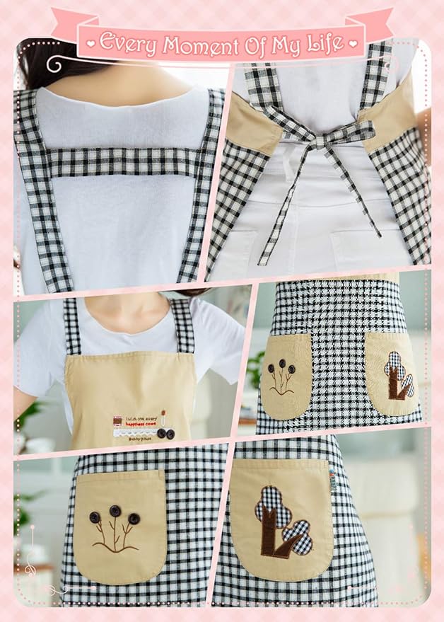 NEWGEM Cute Cooking Painting Apron with Pockets for Women Artist Chef Baking Gardening