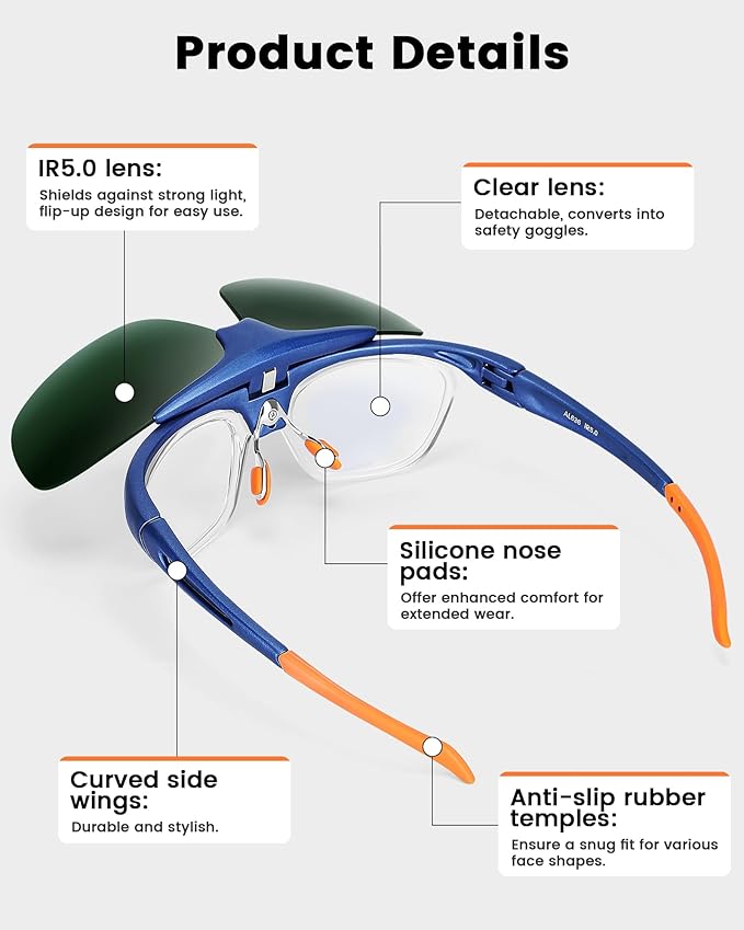 Welding Glasses, Safety Welding Goggles Coating Polycarbonate Lens Anti-Fog Anti-Scratch UV-Protective