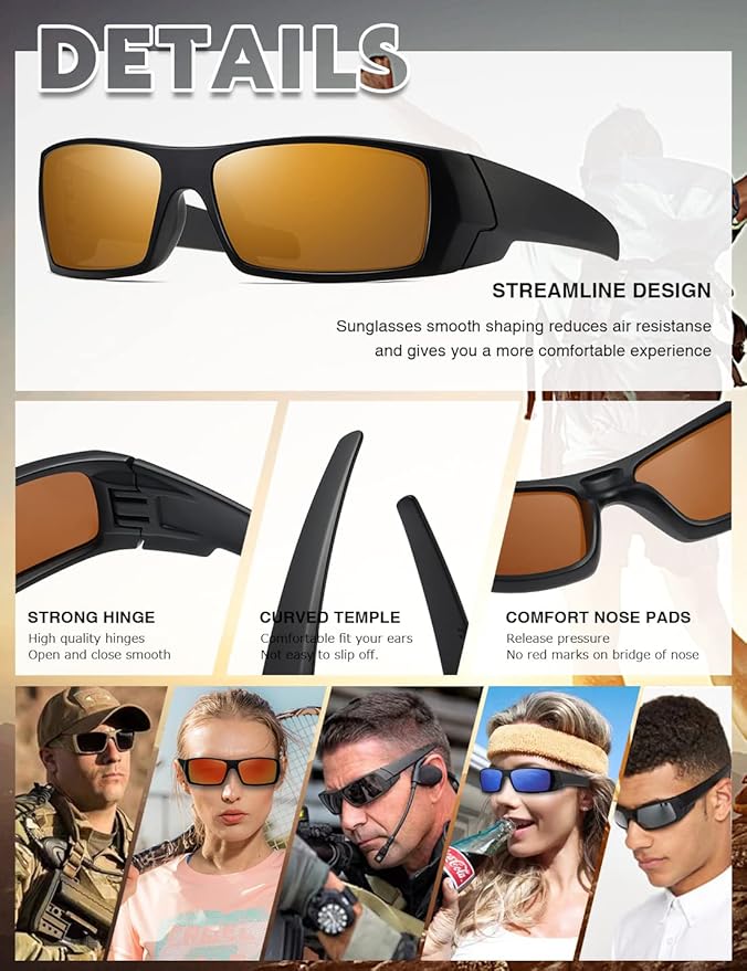 Polarized Sunglasses Men Womens Trendy Retro Sports Rectangular Wrap Around Vintage Shot Shield